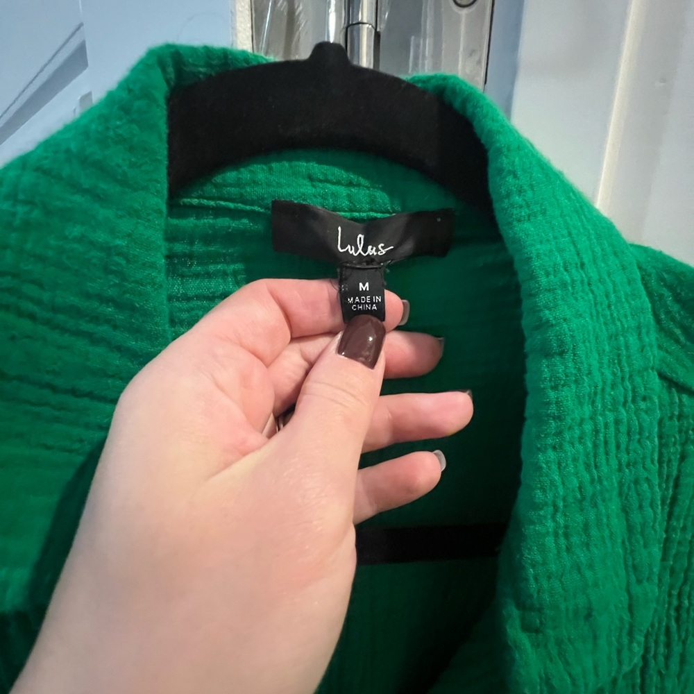 Lulu's Vibrant Green Button-Down Tie-Front Shirt - Picture 2 of 3